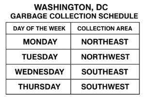 Washington DC garbage collection schedule